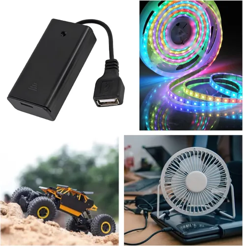 Vista 5 de ACEIRMC 4 piezas 2 AA soporte de batería, USB hembra zócalo 2 AA caja de batería titular con cubierta e interruptor de encendido/apagado