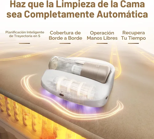 Vista 2 de CREATULIZE Aspiradora robot X1, aspiradora automática de colchón con planificación inteligente de caminos, luz UV-C, filtro HEPA, 100% polvo y Blanco