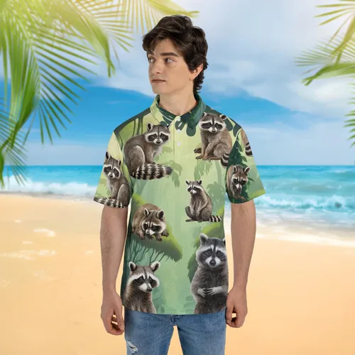 Vista 2 de Camisas polo de mapache para hombres y mujeres Camisas polo de manga corta con estampado 3D animal divertido polo de golf Dry Fit Set 1