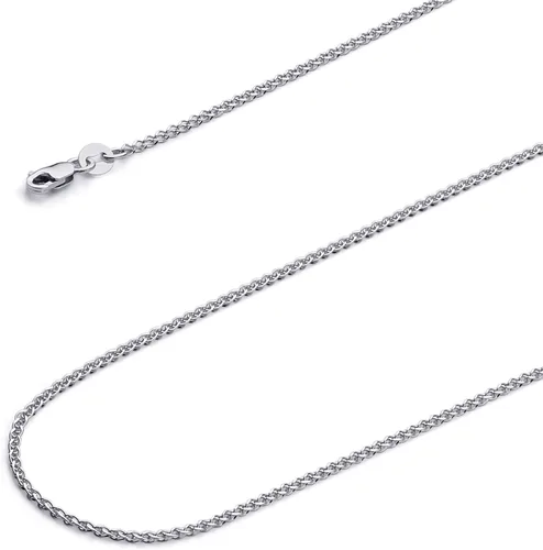 Vista 10 de The World Jewelry Center 14k REAL Yellow/White/Rose Gold Solid 2mm, 1.7mm, 1.5mm, 1.2mm Flat Open wheat Chain Necklace with Lobster Claw Clasp