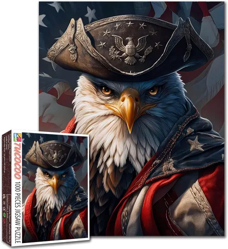 Vista 31 de Rompecabezas de 1000 piezas con la bandera americana y águila para adultos, rompecabezas del 4 de julio, para juegos de actividades familiares