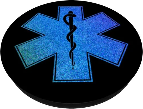 Vista 2 de Emergency Medicine Star of Life - Soporte para teléfonos y tabletas, diseño de estrella de la vida con purpurina sintética, color azul, Negro