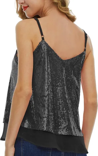 Vista 5 de SATINIOR Camiseta sin mangas de lentejuelas brillantes para mujer, chaleco de lentejuelas brillantes, chaleco de lentejuelas para fiesta de Navidad