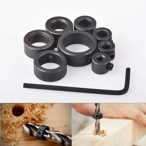 Vista 7 de KATUR 8 piezas de broca de carpintería de profundidad, collares de parada de anillo, posicionador con llave hexagonal para apretar y parar, juego