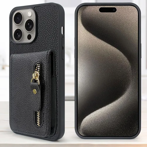 Vista 2 de Harryshell Funda compatible con iPhone 13 Pro Max con ranuras para tarjetas [soporta hasta 6 tarjetas] Función de atril, bolsillo con cremallera