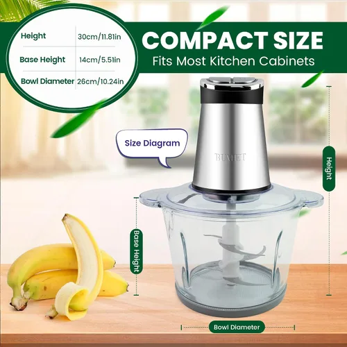 Vista 2 de BUMET tazones 2X12 tazas 800W procesador de alimentos eléctrico con temporizador LED. Cuchilla de 3 niveles con 6 filos para picar, cortar, ideal