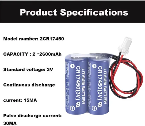 Vista 2 de [Paquete de 50] 2CR17450 3V 2600mAh D80UB016170 Batería PLC Control Industrial Batería para Mazak CR17450-2WK27 Batería