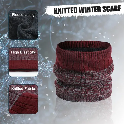 Vista 4 de RANOME Conjunto de guantes de bufanda de invierno para hombre 3 piezas gorros de punto guantes de cuello calentadores de cuello para mujer gorros