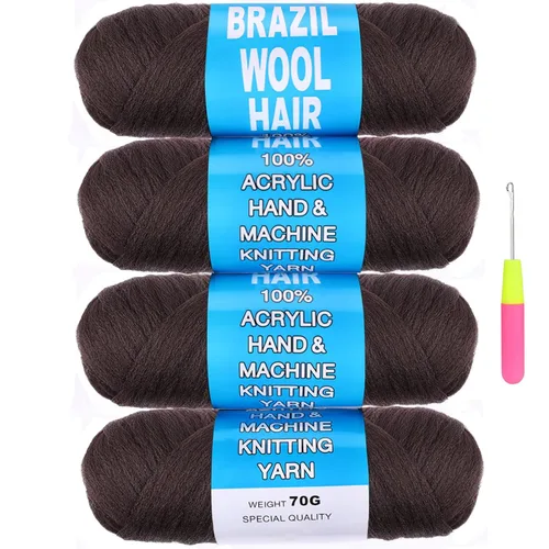 Vista 32 de COOKOO 2 rollos de hilo de lana brasileña color negro natural para cabello trenzado de ganchillo, trenzas, torsión, urdimbres, torsión senegalesa