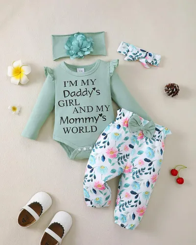 Vista 81 de SUNNY PIGGY Ropa para bebé recién nacida, con volantes, mameluco de algodón floral, conjunto de pantalones de algodón para niñas