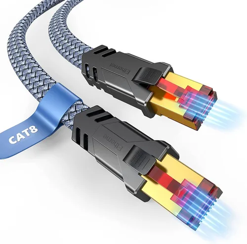 Vista 12 de Snowkids Cable Ethernet Cat 8 de 15 pies, señal fuerte, alta velocidad de 40 Gbps 2000 Mhz, cable de red con conector de Internet RJ45