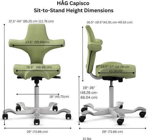 Vista 3 de HAG Capisco - Silla Sit to Stand con marco plateado, tapizada, color verde brillante Verde (Bright Green)