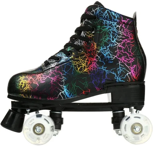 Vista 2 de Patines unisex de doble fila, cuatro ruedas, patines altos, patrón de rayos, para principiantes, mujeres, hombres, niños y niñas