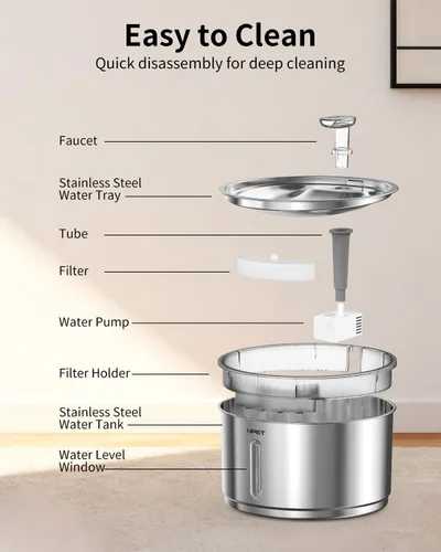 Vista 3 de NPET Fuente de agua para gatos WF050TP 1.5L automático de acero inoxidable 4L Fuente de agua para mascotas Dispensador de agua para perros WF210plus