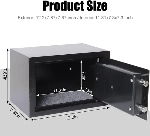 Vista 2 de Caja fuerte de seguridad para dinero, seguridad digital 0.33CF para oficina en casa, caja fuerte electrónica de acero con teclado, 12.2 x 7.8 x 7.8