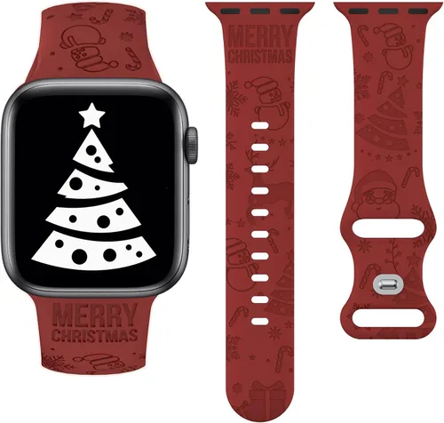 Vista 10 de Wearlizer - Correa con copos de nieve de Navidad grabada compatible con Apple Watch de 41/38/40/42/45/44/46/49 mm, correa deportiva de silicona Negro
