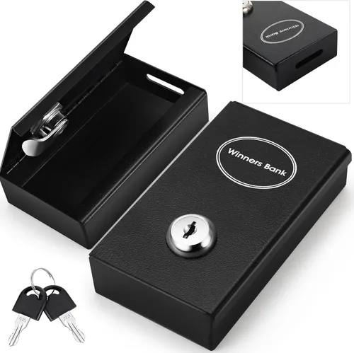 Vista 9 de Reallnaive 1 Paquete Caja de Metal para Apostadores Tamaño de Bolsillo Banco Ganador Caja de Dinero de Casino con 2 Llaves Caja Fuerte Portátil