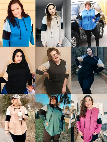 Vista 4 de DOLNINE Sudaderas con capucha de talla grande para mujer, sudaderas de manga larga con bloques