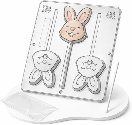 Vista 3 de Molde de caramelo de chocolate con piruleta de conejo de Pascua feliz 884
