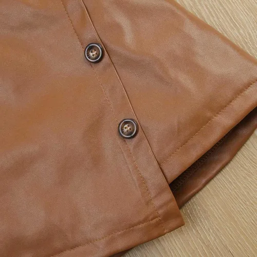 Vista 2 de TBUIALL Conjunto de dos piezas para niñas PrimaveraOtoño Blanco Manga Larga Empalmado Top Irregular PU Falda Bebé