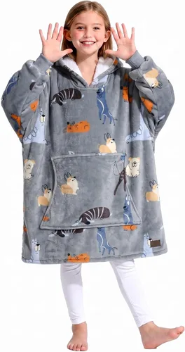 Vista 25 de Catalonia Sudadera tipo manta con capucha para niños, sudadera de sherpa extragrande para adolescentes jóvenes, idea de regalo