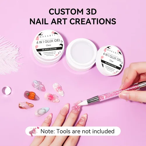 Vista 3 de Makartt Arte de uñas de gel 3D: 4 en 1 constructor de gel sólido transparente para extensión, pegamento de uñas UV para uñas acrílicas, diamantes