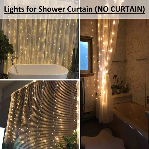 Vista 8 de Solhice Luz de cortina para ducha, 180 LEDs impermeables con batería, luces de hadas para cortina de 72 x 72 pulgadas con 10 ganchos para ducha