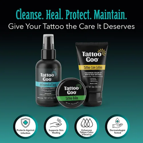 Vista 3 de Tattoo Goo El kit de cuidado posterior incluye jabón antimicrobiano, bálsamo y loción, cuidado del tatuaje para mejorar el color + curación rápida