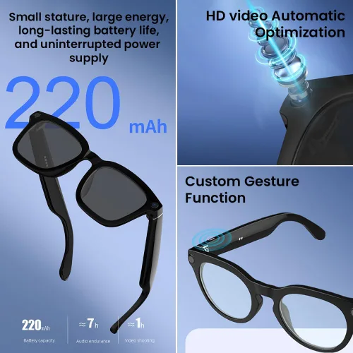 Vista 4 de Al Smart Glasses, cámara HD 1080p con funciones de música y llamadas, gafas inteligentes Ai con Bluetooth para grabación de video remota, control