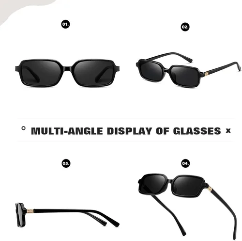 Vista 5 de Lentes de sol rectangulares polarizados retro para mujer, estilo vintage, a la moda, pequeños de los años 90 Verde transparente/rosa