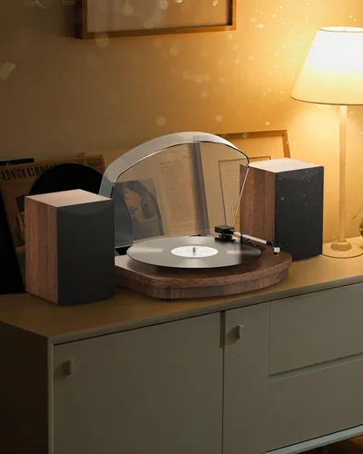 Vista 7 de Reproductor de discos de vinilo con altavoces estéreo duales, tocadiscos de transmisión por correa con entrada Bluetooth, reproducción de 3