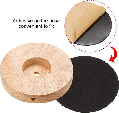 Vista 4 de PATIKIL Base de lámpara de madera de 4.724 in, 1 paquete de base circular de madera maciza de madera para escritorio, soporte de repuesto