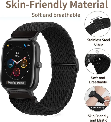 Vista 3 de Correas de reloj de nailon elásticas trenzadas compatibles con Amazfit Active2/GTS/GTS 2/GTS 2 mini/GTS 2e/GTS 3/GTS 4/GTS 4 mini, correas de tela