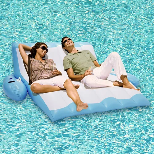 Vista 2 de 4E's Novelty Flotador inflable para dos personas con soporte para tazas, tumbona de alta resistencia para adultos, flotadores flotantes flotantes