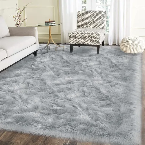 Vista 33 de Latepis - Alfombra rectangular de piel sintética tipo lana de oveja suave y esponjosa de estilo bohemio para sala de estar, dormitorio y residencias