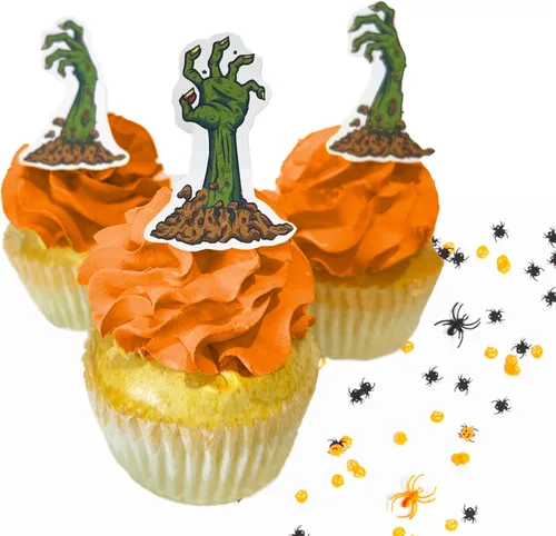 Vista 10 de Juego surtido de 24 polillas comestibles de cabeza de muerte pequeña – Obleas para pasteles y cupcakes – polillas comestibles para decoración