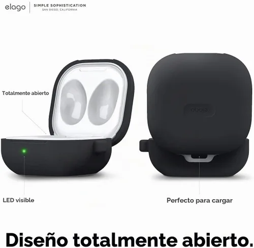 Vista 7 de elago Funda colgante de silicona para Galaxy Buds FE, 2 Pro, 2, Pro, Live Negro
