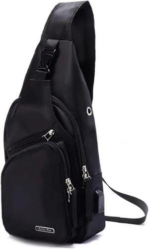 Vista 2 de Sling Bag Sling Mochila Crossbody Mochila Pecho Bolso Hombro Puerto Cargador USB, Negro -, Mochila tipo bandolera