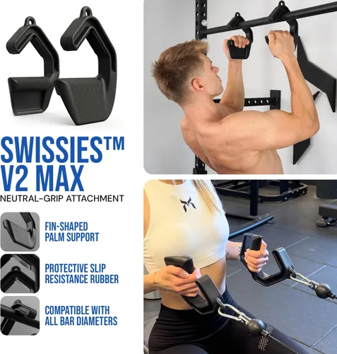 Vista 2 de KENSUI Swissies V2 MAX Grip Handles, Pair MAX grip attachments add neutral, pronated or supinated hand positions to bars, barbells, bands and