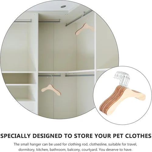 Vista 9 de Accesorios para gatos, perchas doradas, paquete de 10 perchas para ropa para perros, perchas de madera para disfraces de mascotas, perchas