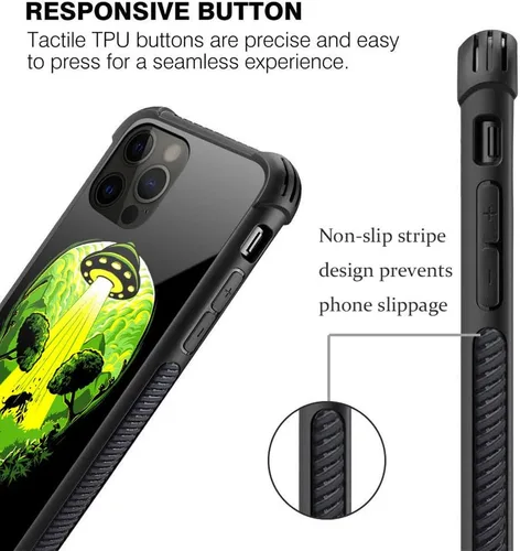 Vista 5 de ZHEGAILIAN Funda compatible con iPhone 12/12 Pro, funda de invasión de vaca alienígena OVNI, parte trasera de vidrio templado + funda protectora