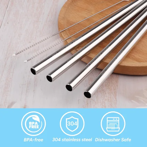 Vista 2 de Repuesto de popote de metal compatible con botellas Owala FreeSip Sway de 30 onzas, 4 popotes reutilizables de acero inoxidable y 2 cepillos