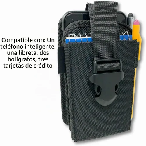 Vista 5 de Funda de nailon con doble bolsillo para teléfono. Bolsa con clip para cinturón con cierre de hebilla ajustable de liberación rápida. Lleva dos