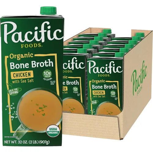 Vista 6 de Pacific Foods Caldo de hueso de pollo orgánico con sal marina, cartón de 32 onzas