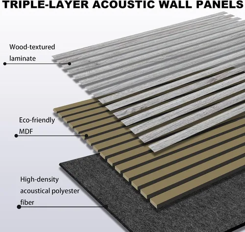 Vista 3 de Paquete de 2 paneles acústicos de pared, paneles acústicos de listones de madera de 47.2 x 23.6 x 0.75 pulgadas, paneles de amortiguación de ruido