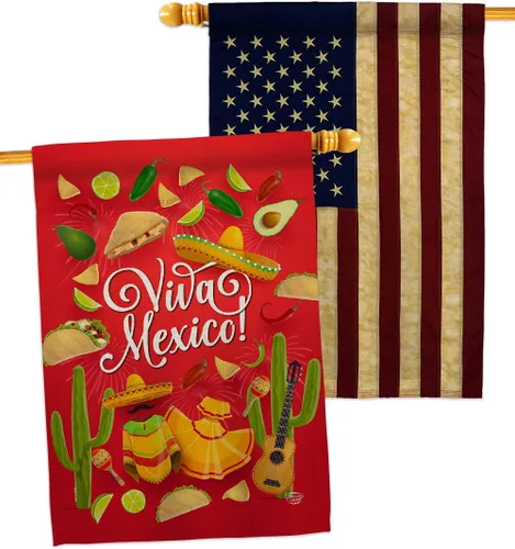 Vista 6 de Viva - Banderas de casa de México, paquete de 2 unidades, para fiesta de verano, cactus, piñata, sombrero, fiesta mexicana, para exteriores