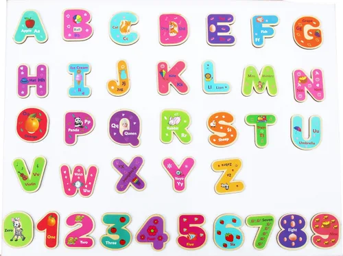 Vista 7 de Toys of Wood Oxford Juego de 2 letras y números magnéticos de madera, imanes de nevera para niños, letras del alfabeto y números para niños, juguete