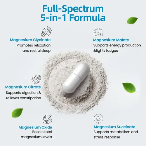 Vista 3 de Complejo de magnesio 5 en 1 320 mg de glicinato de magnesio, malato, citrato Apoyo para el sueño, la relajación muscular y el metabolismo