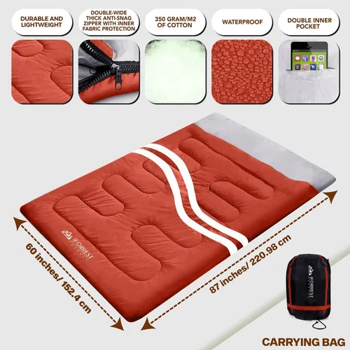Vista 3 de IFORREST Saco de dormir doble para adultos, para 2 personas, clima frío (3-4 estaciones), cama de campamento, extra ancho y cálido, tamaño Queen XL