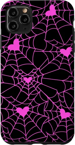 Vista 12 de Carcasa para iPhone 11 con diseño de telaraña, color rosa y negro